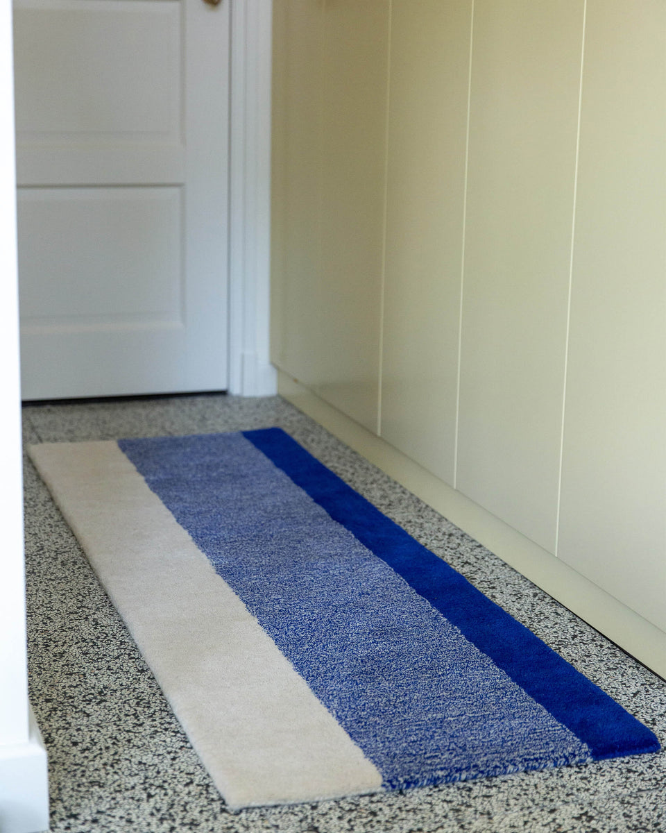 Tapis Laine Vertical Bleu Cobalt Ecru