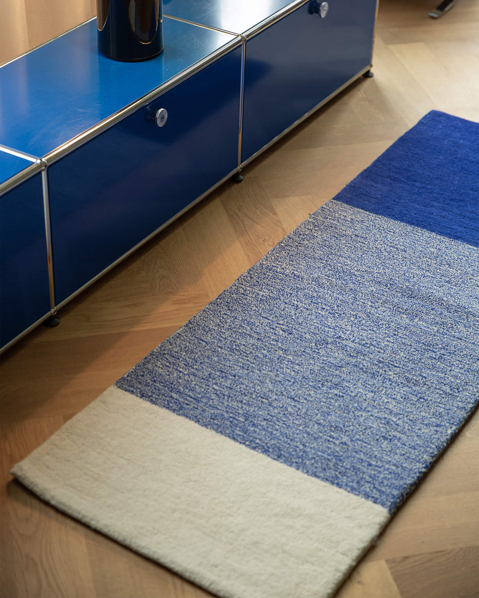 Vloerkleed Wol Horizontaal Cobalt Blue Ecru